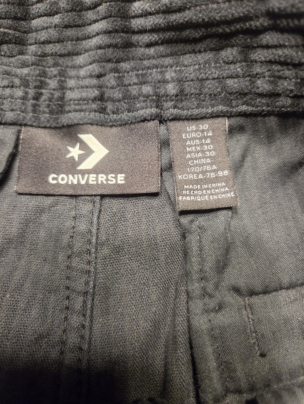 Converse Wide Leg Corduroy Skater Streetwear Pants Black US 30 - Picture 3 of 4